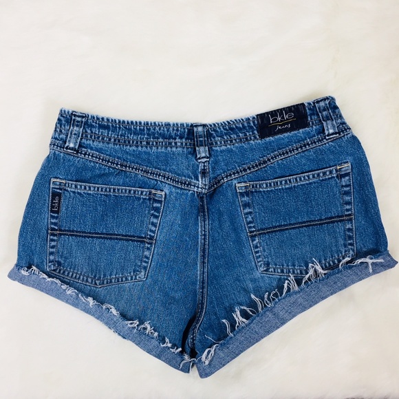 Vintage BKLE Buckle High Rise Waist Frayed Cutoff Denim Jean Shorts - Picture 2 of 4